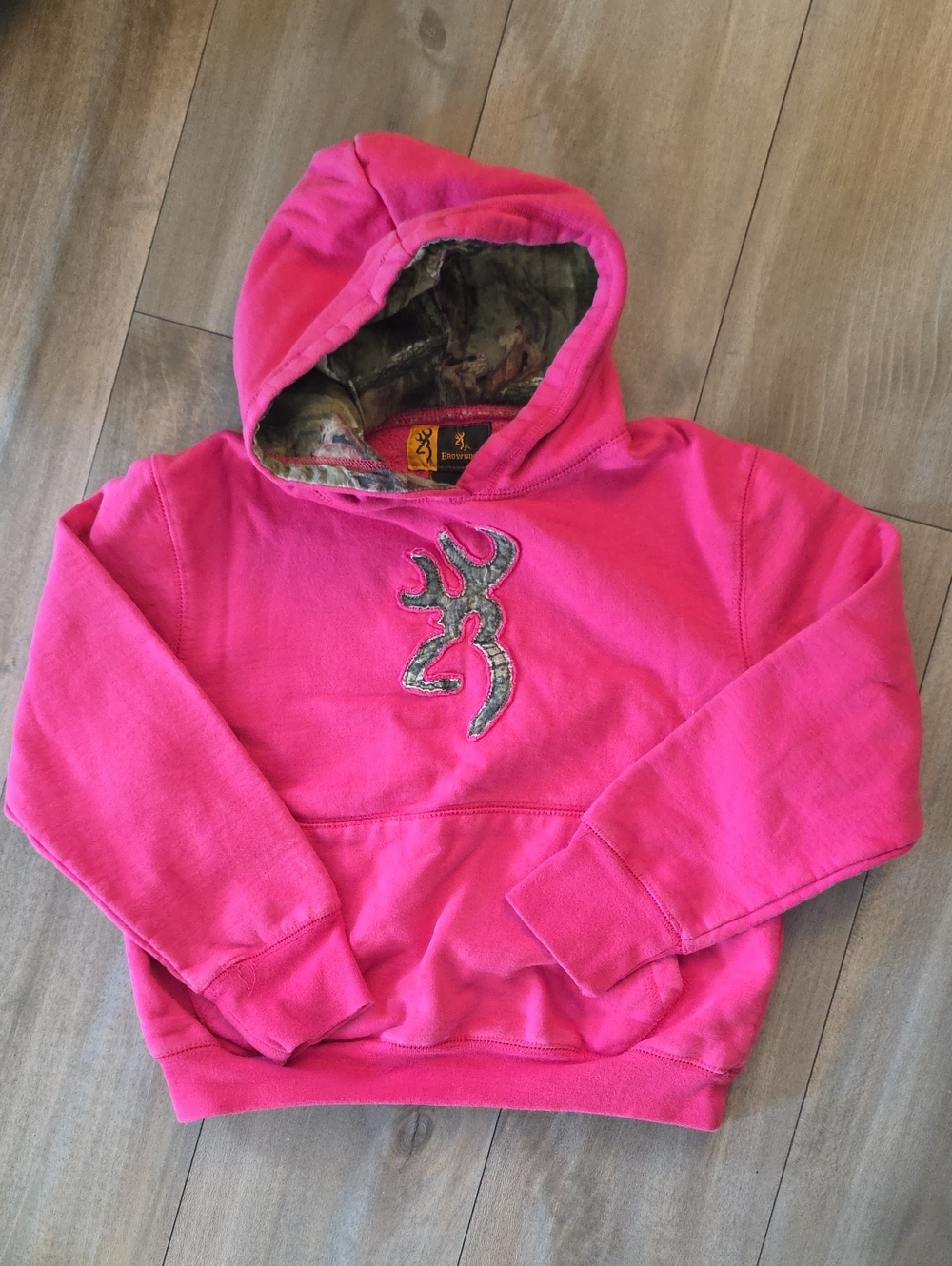 Browning Girls Bright Pink Hoodie with Camo Lined Hood